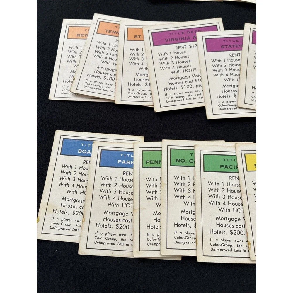 1973 Monopoly Game Property Title Deed Community Chance Cards Replacement Parts